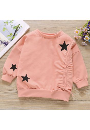 Toddler Girl Stars Print Bowknot Design Casual Pink Pullover Sweatshirt