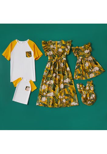 Family Matching Floral Print Dresses and Short-sleeve T-shirts Sets