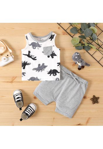 2pcs Baby Boy Allover Dinosaur Print Sleeveless Tank Top and Solid Shorts Set