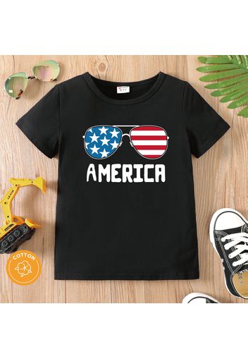 Independence Day Kid Boy Letter Glasses Print Short-sleeve Cotton Tee