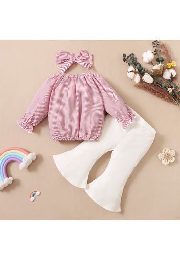 3pcs Baby Striped Long-sleeve Top and Bell Bottom Pants Set