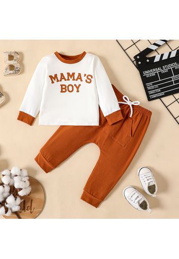 2pcs Baby Boy 95% Cotton Pants and Letter Print Long-sleeve Pullover Set