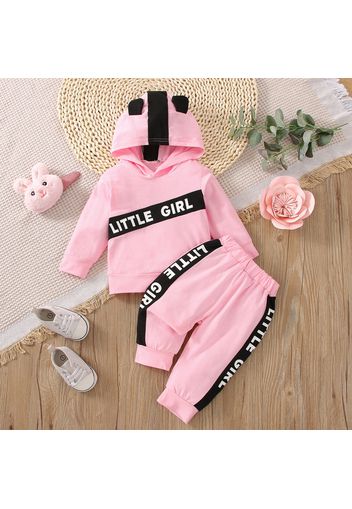 2pcs Baby Girl Letter Print Pink Long-sleeve Hoodie and Joggers Pants Set