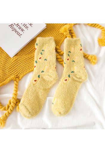 Women Cartoon Fruit Pattern Warm Fluffy Floor Socks