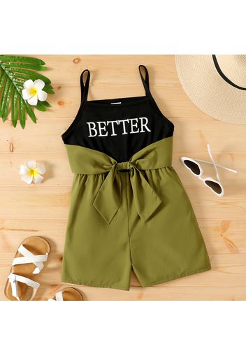 Kid Girl Letter Print Colorblock Cami Romper