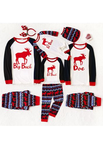 Christmas Reindeer and Letter Print Family Matching Raglan Long-sleeve Pajamas Sets (Flame Resistant)