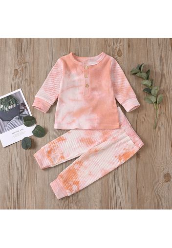 Ribbed 2pcs Tie Dyed Long-sleeve Baby Set