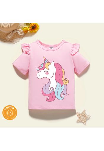 Toddler Girl Graphic Unicorn Print Ruffled Short-sleeve Tee