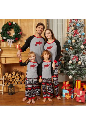 Christmas Reindeer Print Family Matching Raglan Long-sleeve Pajamas Sets (Flame Resistant)