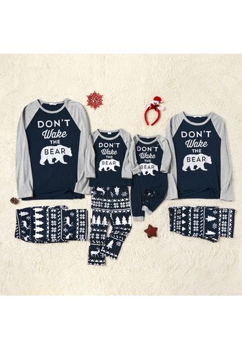 Family Matching Bear Top and Reindeer Christmas Tree Print Pants Pajamas Sets (Flame Resistant)