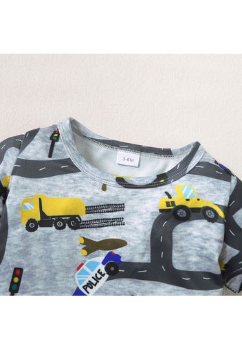 2pcs Baby Boy Allover City Vehicle Print Short-sleeve T-shirt and Shorts Set