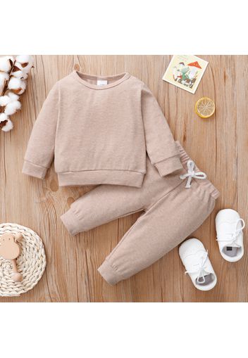 2pcs Baby Girl Solid Long-sleeve Loungewear Pullover and Trousers Set