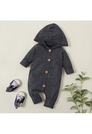 Solid Hooded Long-sleeve Baby Jumpsuit