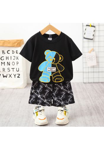 2pcs Toddler Boy Playful Bear Print Tee & Allover Print Shorts Set