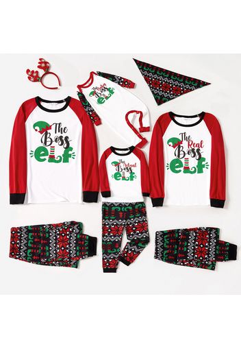 Christmas Elf Letter Print Family Matching Red Raglan Long-sleeve Pajamas Sets