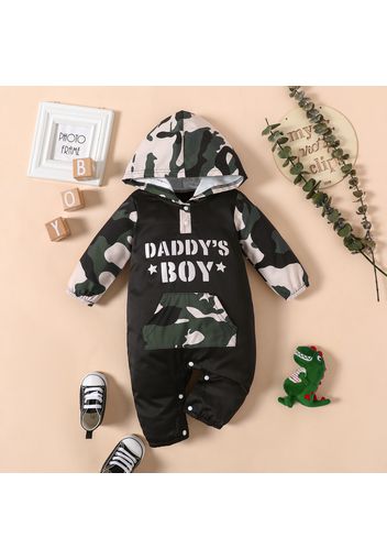 Baby Boy/Girl Letter Print Camouflage Long-sleeve Hooded Jumpsuit