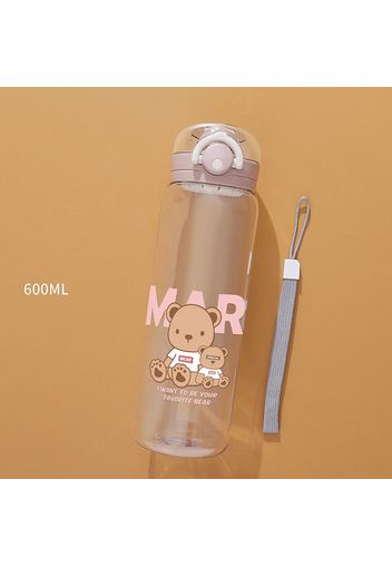 600ML Kids Cartoon Cute Bear Print Water Bottle with Leak Proof Flip Top Lid Outdoor Portable Cup for Girls and Boys