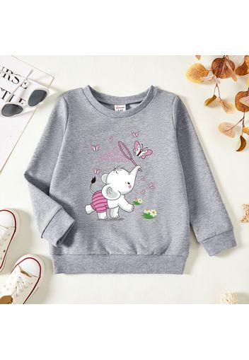 Toddler Graphic Elephant and Butterfly and Floral Print Long-sleeve Pullover