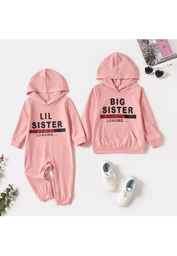 Letter Print Pink Sibling Matching Long-sleeve Hooded Sweatshirts Sets