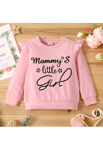 Toddler Girl Letter Print Ruffled Solid Color Pullover Sweatshirt