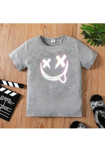 Kid Boy Emoji Print Reflective Short-sleeve Tee