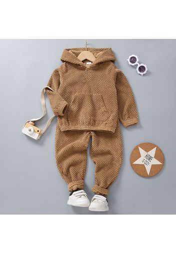 2-piece Toddler Boy Textured Brown Hoodie Sweatshirt and Pants Casual Set