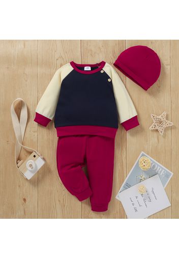 3pcs Color Block Splice Long-sleeve Baby Set