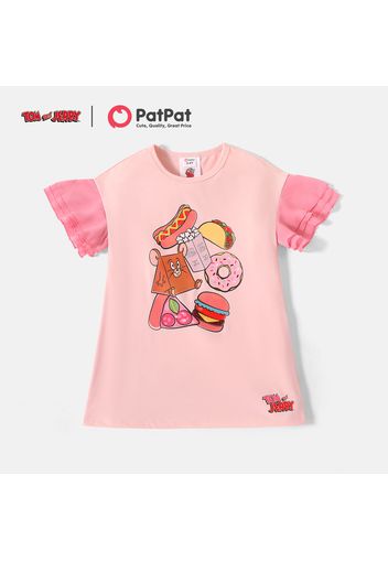 Tom and Jerry Toddler Girl Food Print Layered Short-sleeve Pink Tee