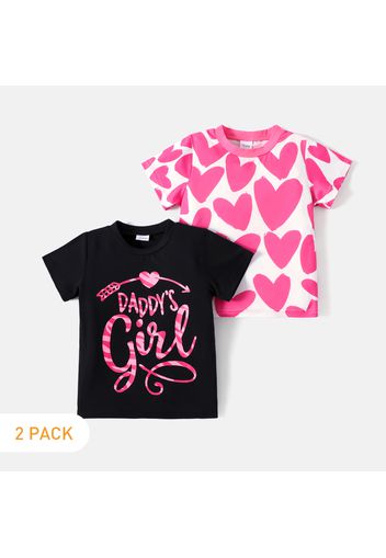 Father's Day 2-Pack Toddler Girl Letter/Heart Print Short-sleeve Tee