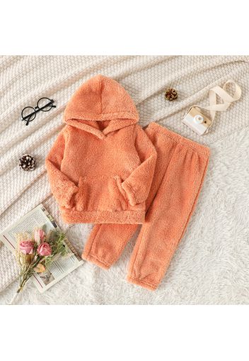 2-piece Toddler Girl Fuzzy Hoodie Sweatshirt and Pants Set