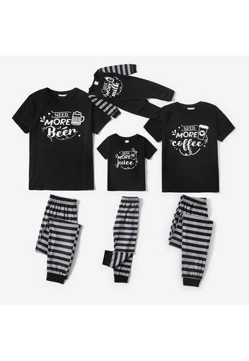 Christmas Letter Print Black Family Matching Short-sleeve Striped Pajamas Sets (Flame Resistant)