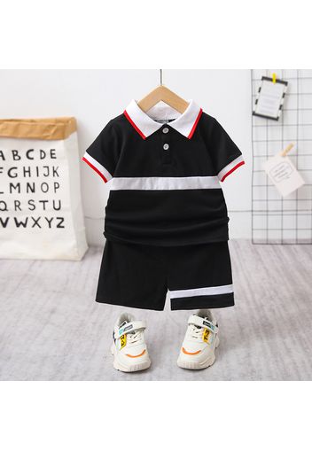 2pcs Toddler Boy Casual Colorblock Polo Shirt and Shorts Set