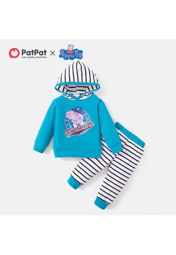 Peppa Pig 2pcs Baby Boy Letter Print Cotton Striped Hoodie and Pants Set