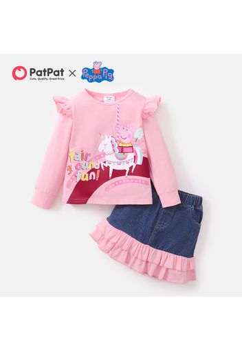 Peppa Pig Toddler Girl Pink Cowboy And Ruffle Unicorn Top And Skirt