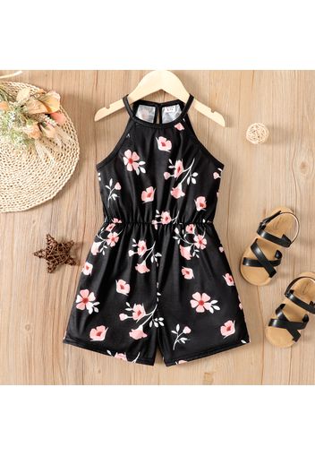 Kid Girl Floral Print Halter Rompers