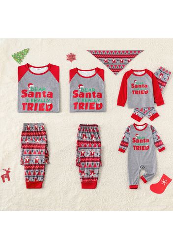 Christmas Letter Print Family Matching Red Raglan Long-sleeve Pajamas Sets (Flame Resistant)