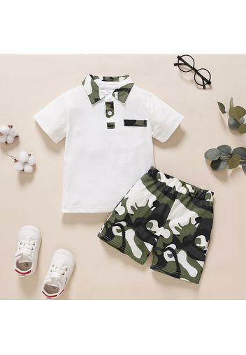 2pcs Toddler Boy Trendy Camouflage Print Polo Shirt and Shorts Set