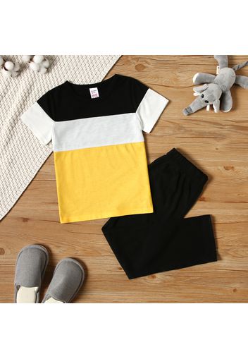 2-piece Kid Boy Colorblock Casual Tee and Solid Color Elasticized Pants Set