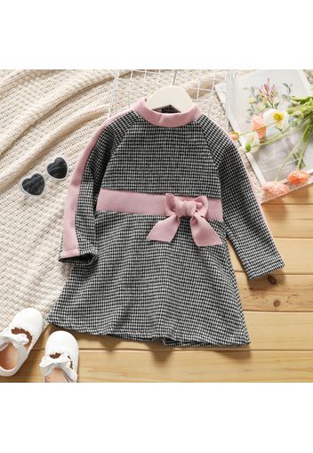 Toddler Girl Bowknot Design Plaid Long-sleeve Dress