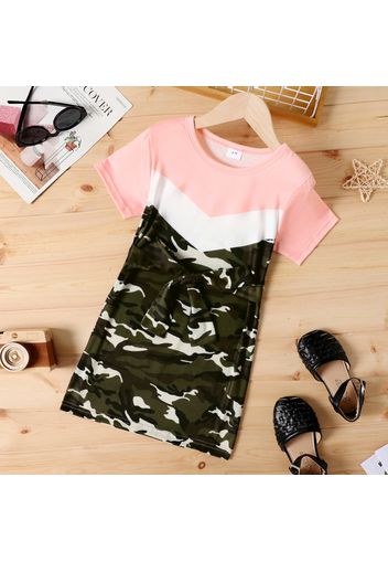 Kid Girl Camouflage Print Colorblock Short-sleeve Tee Dress