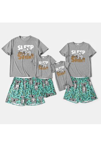 Family Matching Cartoon Sloth and Letter Print Short-sleeve Pajamas Sets (Flame Resistant)