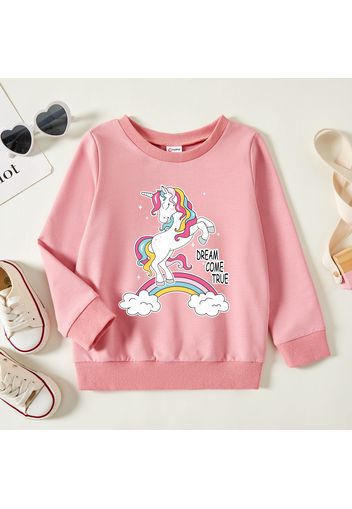 Toddler Girl Graphic Unicorn and Rainbow and Letter Print Long-sleeve Pullover