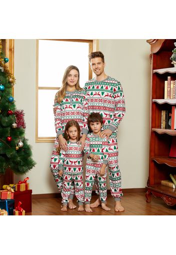 Christmas Tree and Reindeer Print Family Matching Pajamas Sets (Flame Resistant)