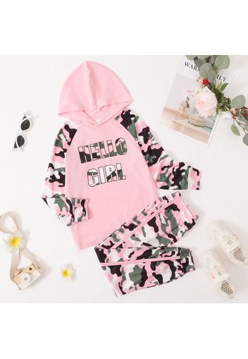 2-piece Kid Girl Letter Camouflage Print Hoodie Sweatshirt and Pants Set