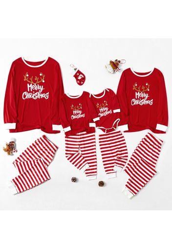 Mosaic Family Matching Antler Print Striped Pajamas Sets (Flame Resistant)