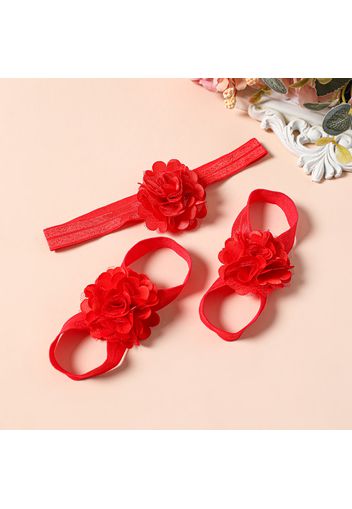 2-pack Lace Flower Barefoot Sandals Foot Flower and Headband Set for Girls