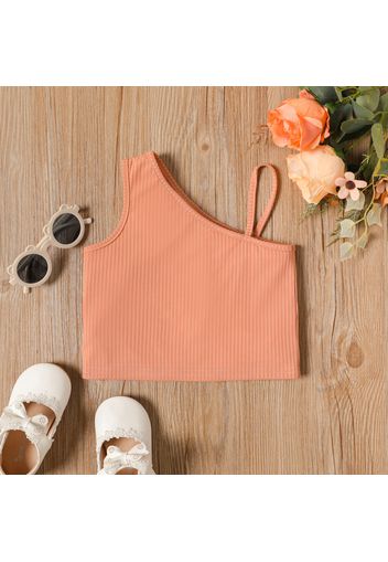 Toddler Girl Solid Color Ribbed One Shoulder Camisole T-Shrit