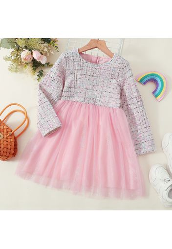 Kid Girl Tweed Mesh Splice Long-sleeve Princess Party Dress