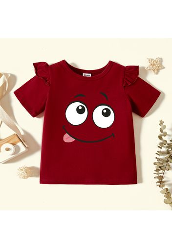 Toddler Girl Graphic Smiley Print Ruffled Short-sleeve Tee