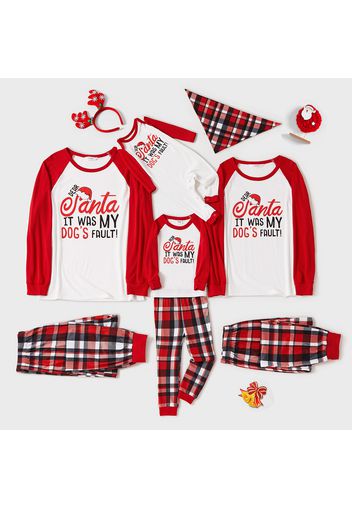 Christmas Letter Print Red Plaid Family Matching Long-sleeve Pajamas Set